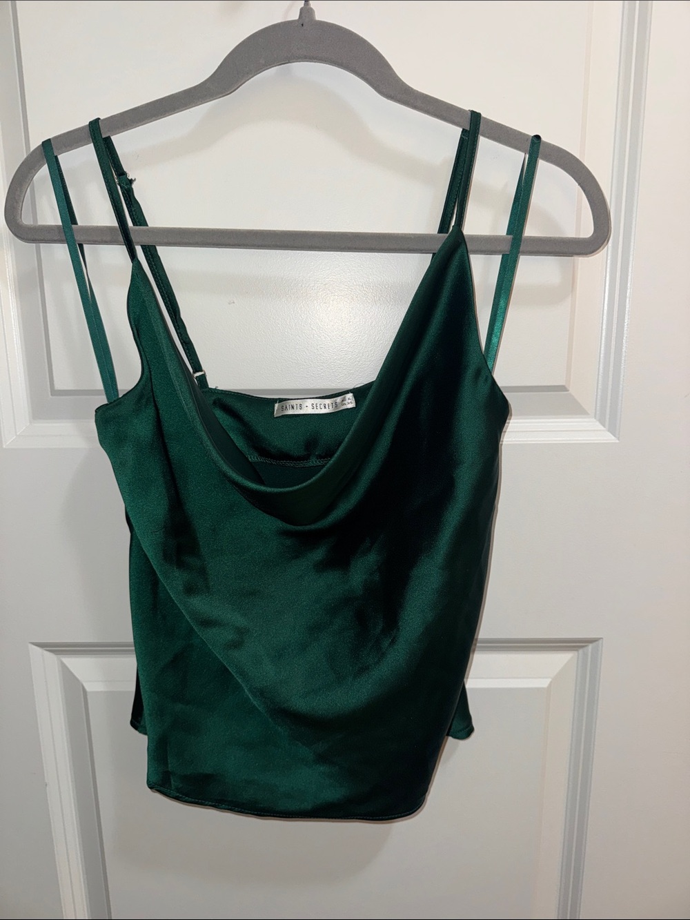 Emerald Green Cowl Neck Satin Tank